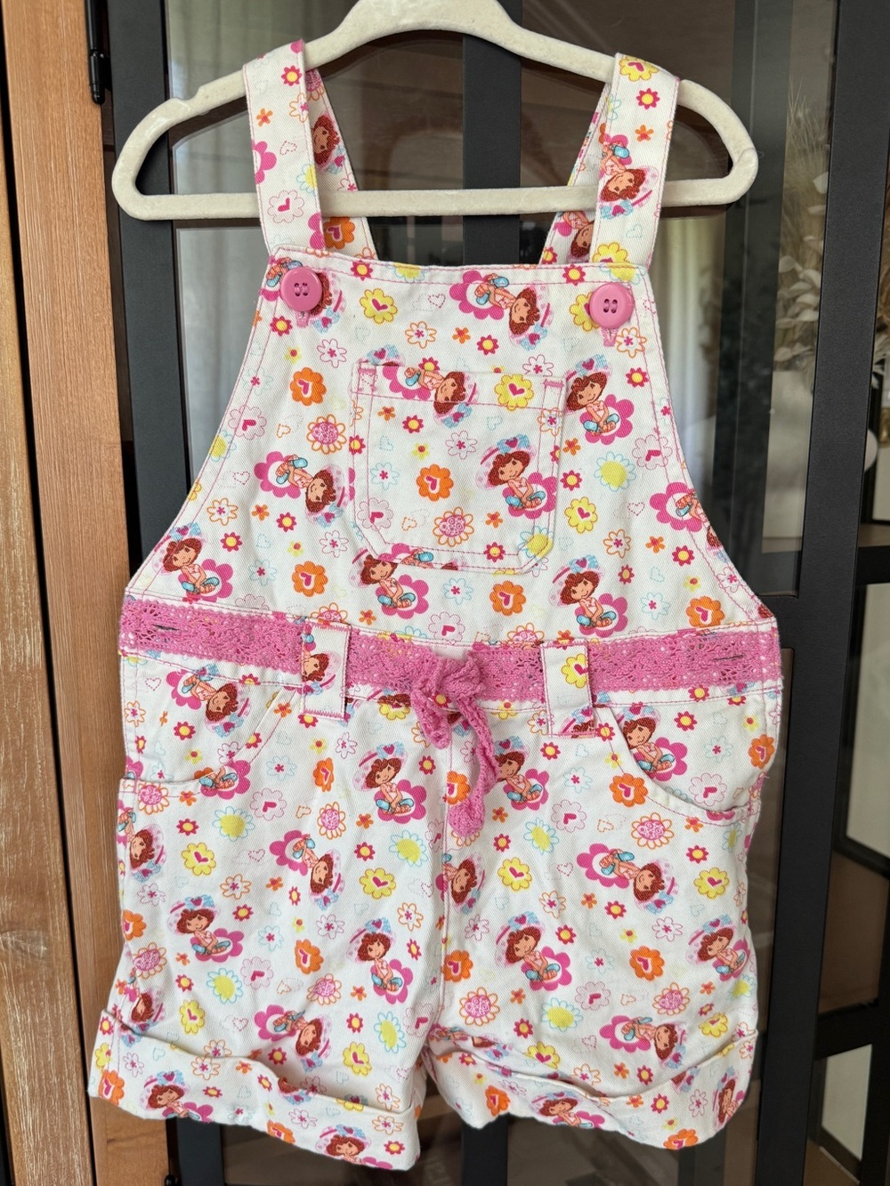 Vintage 2007 Strawberry Shortcake overalls toddler girl y2k groovy floral romper